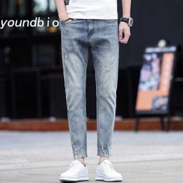 Jeans New Ripped Jeans Men's Slim-Fit Retro Washed Casual Pants Street Style High Street Fashion Men's Pants Tide 3013 X0621