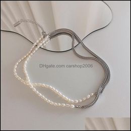 Necklaces & Pendants Jewelryvintage Asymmetry Sier Colour Imitated Pearl Necklace Irregar Geometric Long Clavicle Chain For Women Fashion Jew