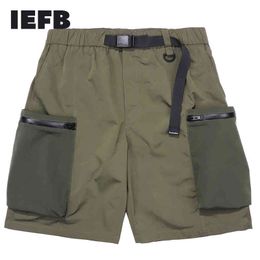 IEFB Multi Pocket Workwear Shorts Men's High Street Fashion Contrast Colour Stitching Summer Trend Knee Length Pants 9Y7497 210524