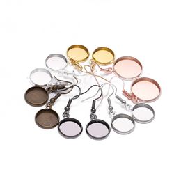 12MM Tray Bezel Cabochon Stone Earring Base Hook Blank Setting Components Pendant Ear Bases Findings For DIY Glass Cameo Jewellery Making