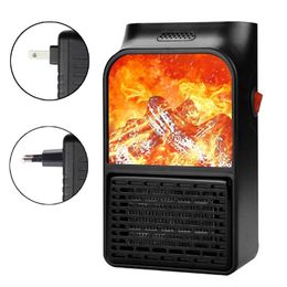 Small Portable Ceramic Space Heater Electric Fan Thermostat Control Fireplace With Realistic Flame 900W Retailsale Home Heaters