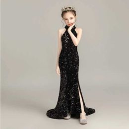 Evening Dress for Girls Kids Elegant Gowns Teen Birthday Party Dresses Sexy Multicolor Sequins Graduation Performance Tail Dress Q0716