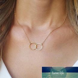 Simple Creative Gold Double Circle Chain Necklace Women Vintage Clavicle Pendant Necklace Charming Ladies Wedding Party Jewelry