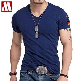 Man Military T Shirt Fit Short Sleeved T-shirts Fashion Casual Cotton Tee Shirt Men's V-neck Slim for Men Plus Size to 5XL 210329