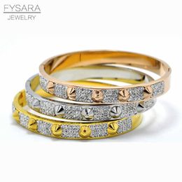 Fysara Fashion Lover Jewelry Spike Pyramid Bracelet & Bangle for Women Manchette Stainless Steel Gold-color Cz Crystal Bangles Q0717