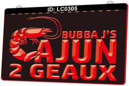 LC0305 Shrimp Bubbaj's Cajun 2 Geaux Light Sign 3D Engraving