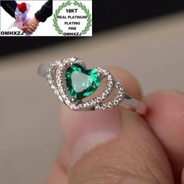 Cluster Rings OMHXZJ Wholesale RR1288 European Fashion Fine Woman Girl Party Birthday Wedding Gift Sweet Heart Zircon 18KT White Gold Ri