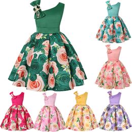 Summer Kids Flower Dresses For Girls Christmas Children Clothing Dress Princess Birthday Wedding Party Girl Skirt With Bow 20220224 H1