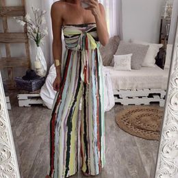 Women's Jumpsuits & Rompers 2021 Fashion Strapless Print Boho Women Club Beach Casual Party Holiday Wide Leg Long Jumpsuit