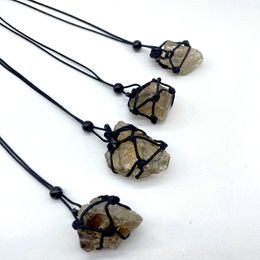 Irregular Natural Crystal Stone Rope Braided Handmade Beaded Pendant Necklaces For Women Men Fashion Jewelry