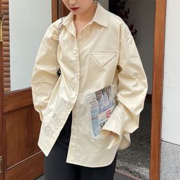 Women Beige Minimalism All Match Daliy Casual Big Size Blouse Lapel Long Sleeve Loose Shirt Fashion Summer 16F1396 210510