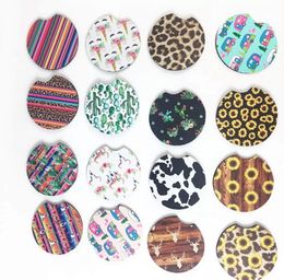 2021 Neoprene Car Cup Mat Contrast Mug Coaster Cactus Flower Teacup Rainbow Leopard Colours Pad for Home Decor Accessories