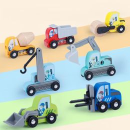 Construction Vehicle Toy Cars 7 PCS Wooden Kids for Toddlers, Train Toys Railway