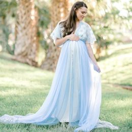 A Line Short Sleeve Prom Dresses Lace V Neck Maternity Robe For Photo Shoot Sheer Sexy Bridal Pregnancy Dress Custom Made