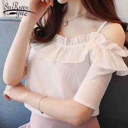 fashion slash neck women' s clothing short sleeve sexy ladies chiffon blouse shirt summer sweet tops D825 30 210427