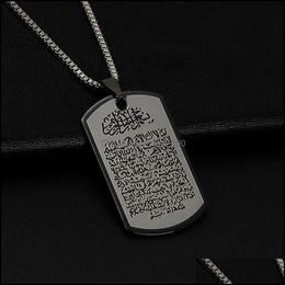 Pendant Necklaces & Pendants Jewellery Stainless Steel Word Arabic Printed Muslim God Tag Necklace With Beads Chain Mens Islamic Quran Arab Dr