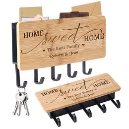 Personalised Customised Name Wood Key Hanger for Wall Practical Household Hook Door Back Holders Accessories Home Decoration 210626