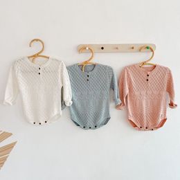 Infant Baby Boys Girls Knit Pure Colour Rompers Clothing Spring Autumn Kids Boy Girl Long Sleeve Clothes 210429