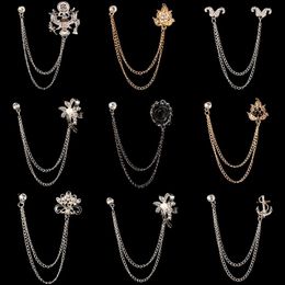 Pins, Brooches Fashion Pearl Flower Brooch Alloy Rhinestones Tassel Chain Lapel Pin Beard Suit Shirt Collar For Women Men Jewellery