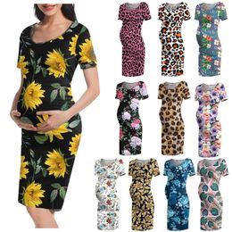 Maternity Dresses Women Mom Pregnancy Clothing Summer Floral Fashion Dress Belly Clothes Robe Femme Comfort Short Sleeve Q0713