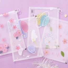 Pencil Bags 1pcs Lovely Flower A4 Stars Series Transparent PP Papers Books Office File Folder Document Storage Stationery Gifts