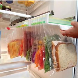 track packages Canada - Hooks & Rails Refrigerator Buggy Bag Freshness Protection Package Track Storage Rack Envelope Retractable Household Bracket