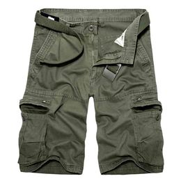 Mens Military Cargo Shorts Summer Army Green Cotton Men Loose Multi-Pocket Homme Casual Bermuda Trousers 40 210716