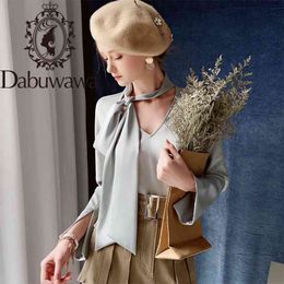 Dabuwawa Chic Solid Long Sleeve Women Blouse Shirt Spring Neck Tie Blouses Shirt Elegant Work Wear Office Lady Top DT1CST017 210520