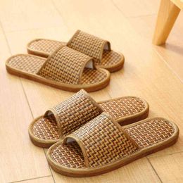 Straw-bamboo Sandals And Slippers For Female Couples To Use In Indoor And Home Leisure Non-slip wear-resistant Sweat-absorbent Y220214