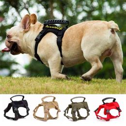 Tactical Dog Training Harness Outdoor Working Vest Adjustable Military Molle Dog Vest Harness with Rubber Handle For Bulldog Pug 210325