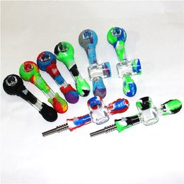 Colourful Smoking Concentrate Silicone Pipes Dab Straw Glass Nectar With 14mm Titanium Tip Nail Oil Rigs