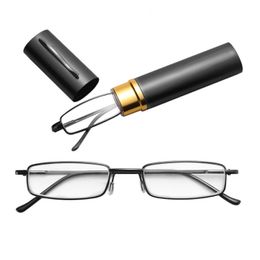 Fashion Sunglasses Frames Unisex Comfy Stainless Steel Frame Resin Reading Glasses With Tube Case Retro Business Eyeglasses