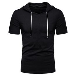 Euro Size S-2XL Spring Summer Hooded Short Sleeve T Shirt For Men Solid Cotton Loose Casual Breathable T-shirt Male