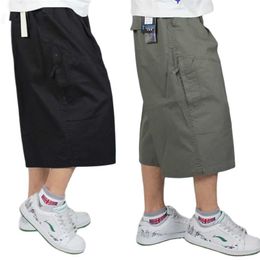 Plus Size Cargo Shorts Summer Men Casual Boardshorts Straight Loose Baggy Elastic Waist Hip Hop Cotton Clothing 210716