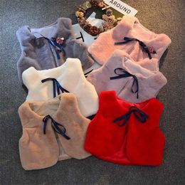 Toddler Girls Fur Vest Kids Jackets Waistcoat Children Clothes Baby Winter Outerwear Girl 211203