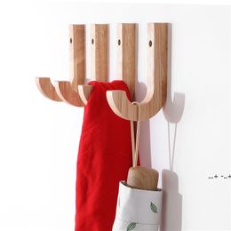 newNatural Wooden Coat Hook Study Wall Mounted Clothes Scarf Hat Bag Storage Hanger Hooks for Home Living room EWD5667