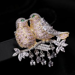 Cubic Zirconia 24 K Gold Plated Pin - Love Bird CZ Brooch