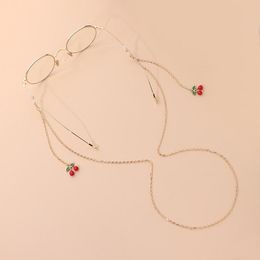 Sweet Red Cherry Pendant Glasses Sunglasses Chain For Women Trend Metal Eyeglass Chain Frame Rope Face Mask Lanyard Eyewear Cord