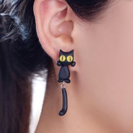 3d animal earrings UK - New Design Fashion 100% Handmade Polymer Clay earring Yellow Eyes Cat 3d Animal Stud Earrings For Women Ear Stud Jewelry Brincos