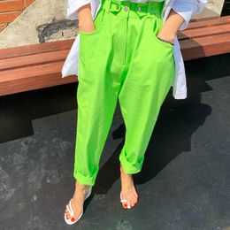 Summer Harem Pants Women High Waist White Vintage Streetwear Korean Style Green Trousers Casual Cotton Women Clothing 210625