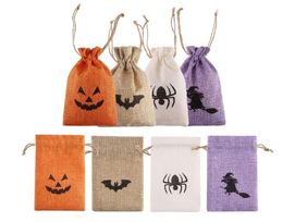 Burlap Bags Jute Drawstrings Candy Pouch Gift Wrap Halloween Treat Bag with Different Designs Party Decoration Colourful