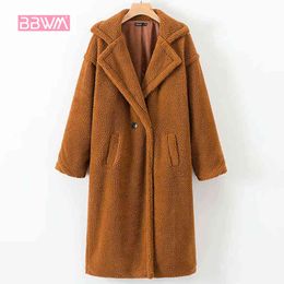 winter loose thick warm wild lambskin faux fur long female jacket coat 210507