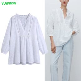 White Oversized Embroidery Ruffle Collar Women's Blouses Summer Elegant Lace Cotton Ladies Tops Long Sleeve Streetwear 210430