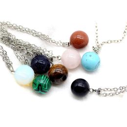 Natural Stone Ball Bead Chain Pendant Necklaces For Women Men Lover Party Club Decor Jewellery Fashion Accessories