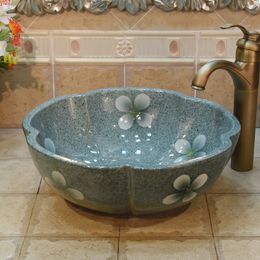Porcelain China Classic Art Countertop Ceramic Bathroom Sink hand wash art basin flower shapegood qty