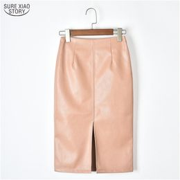 Korean PU Leather Skirts Women Solid Split Plus Size High Waist Straight Midi Summer Skirt 10091 210506