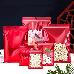1000Pcs/Lot Red Resealable Smell Proof Flat Zipper Lock Aluminium Foil Bag Clear Front Hang Hole Packing Bag for Food Storage