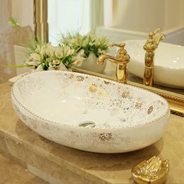 Oval Bathroom Counter Top Wash Basin Cloakroom Hand Painted Vessel Sink bathroom sink designer wash basin