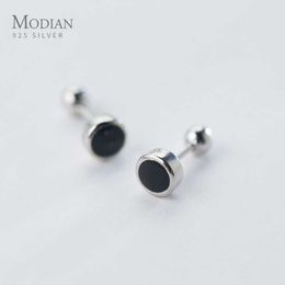 Simple Round Enamel Rock Charm Stud Earrings For Women 925 Sterling Silver Small Prevent Allergy Female Accessories 210707