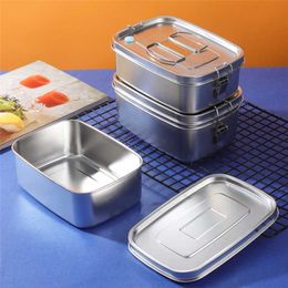 304 Stainless Steel Lunch Box Food Container Bento Box For Kids Adult Double Layer Large Capacity Tableware Food Storage Box 211108